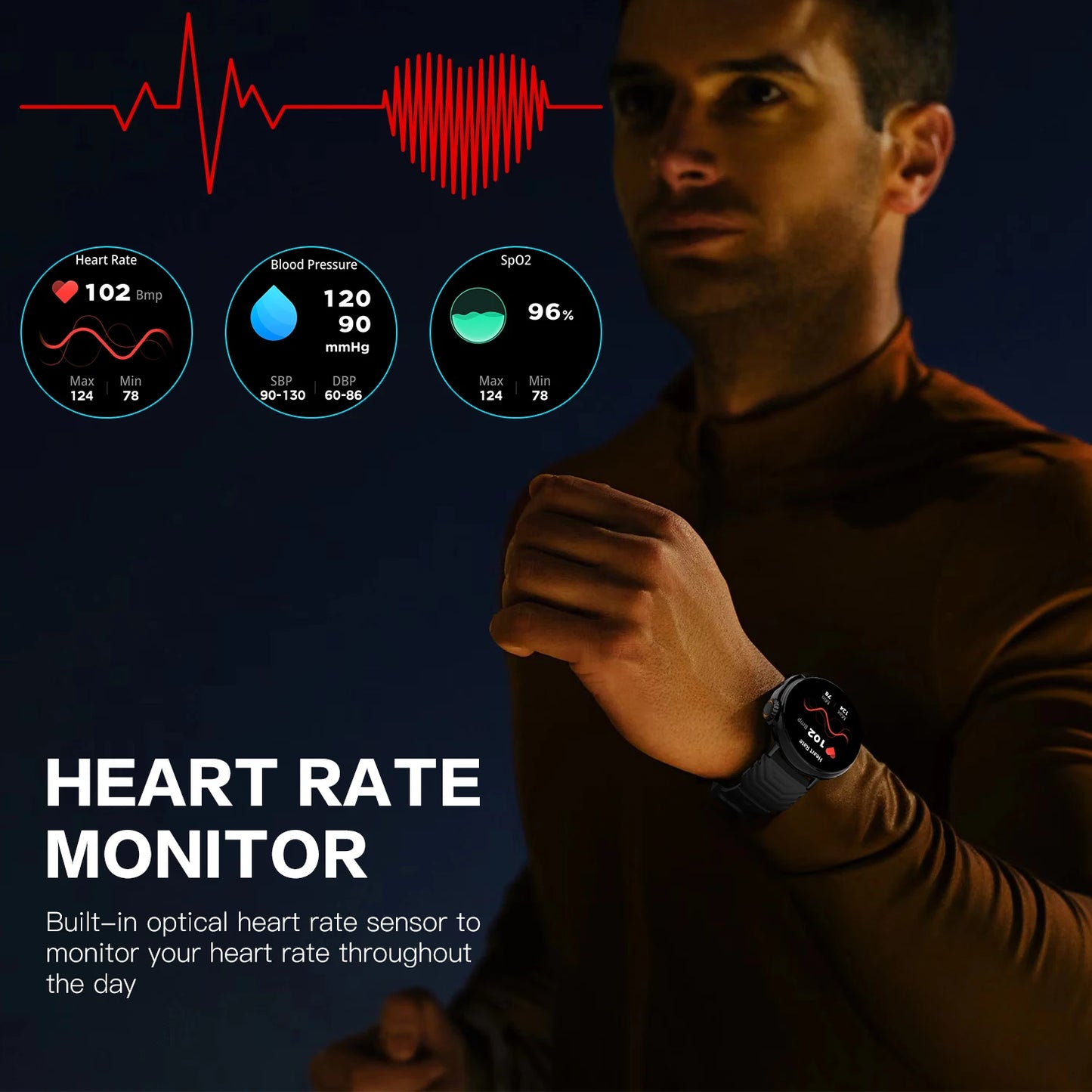 1.52 Inch Bluetooth Call Smart Watch Men Sports Fitness Tracker Heart Rate Monitor Music Playback Smartwatch for Android IOS