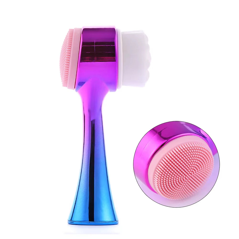 2 in 1 Gradient Facial Cleansing Brush Face Pore Exfoliatoring Blackhead Removal Cleanser Massage Brush Double-Sided Clean Tools